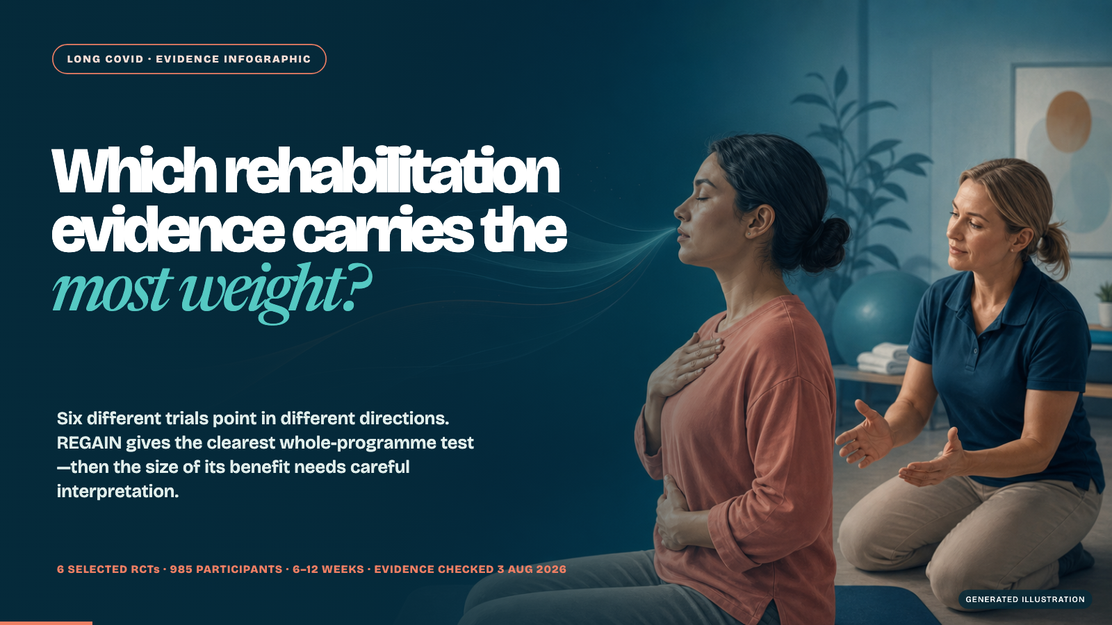 Which rehabilitation evidence carries the most weight? Long COVID evidence infographic comparing six selected randomized trials