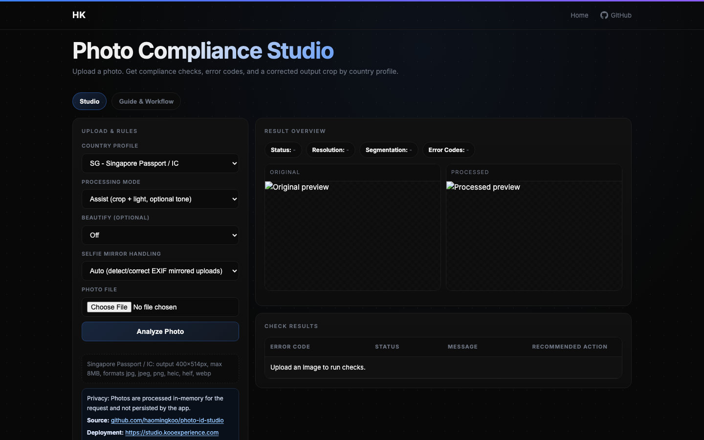 Photo Compliance Studio screenshot